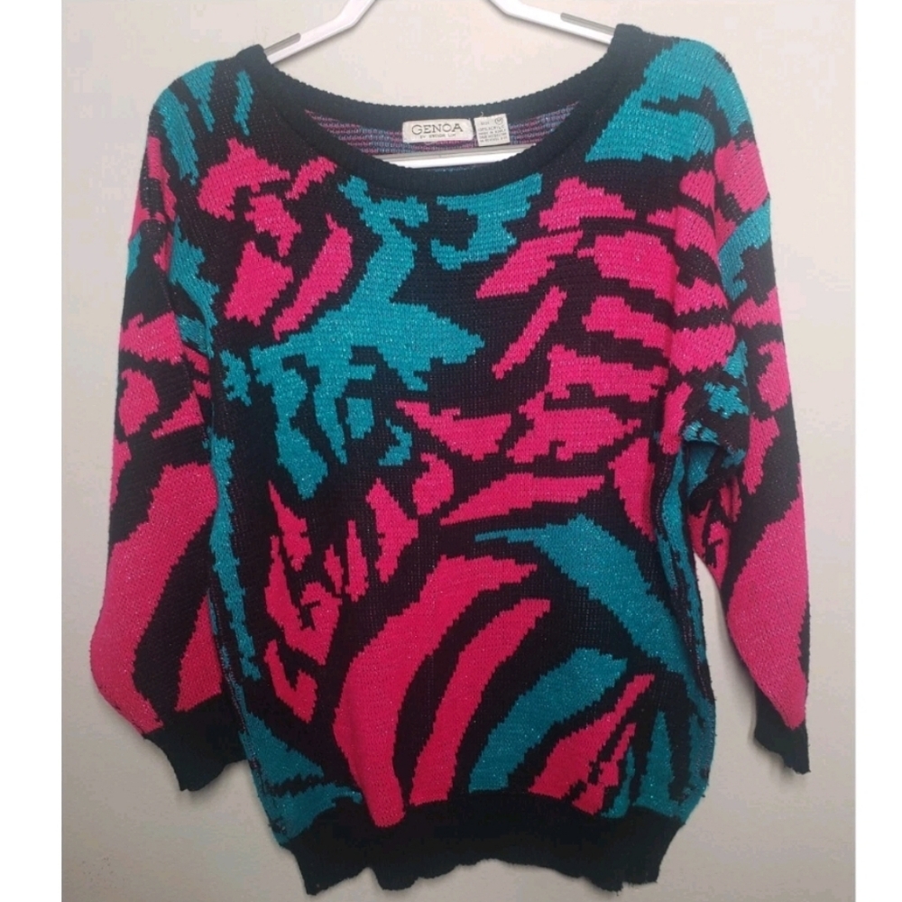 Vintage 80s Genoa By Brenda Lim Bright Abstract Sweater Women's Medium